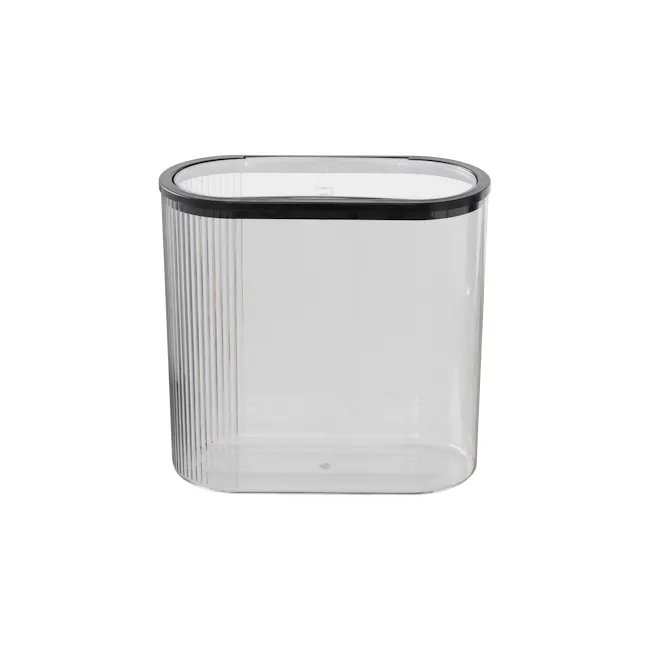 Vero Fluted Acrylic Bin with Lid - Grey - 4 - Clear plastic container, cylindrical shape, transparent body, ribbed design