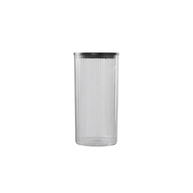 Vero Fluted Acrylic Bin with Lid - Grey - 5 - Clear glass cylindrical container, sleek design, transparent material, ribbed