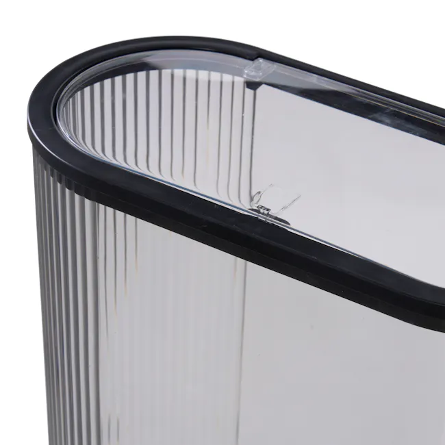 Vero Fluted Acrylic Bin with Lid - Grey - 9 - Clear plastic cover, black rim, vertical stripes, reflective surface, metal