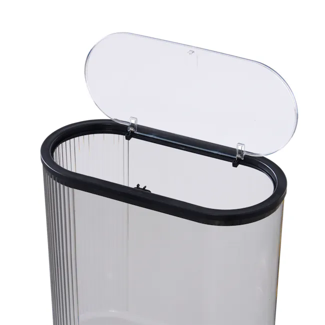 Vero Fluted Acrylic Bin with Lid - Grey - 7 - Clear plastic trash can, transparent lid, black handle, vertical ridged