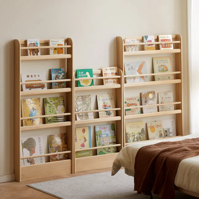 Micah 3 Tier Kids Wall Shelf 0.6m - 4 - Wooden children's bookshelf, neatly organized books, children's books, children's