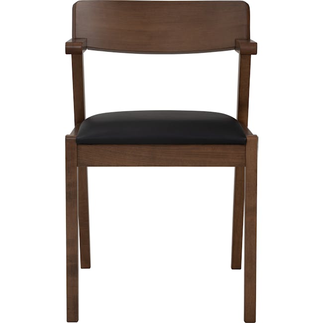 Imogen Dining Chair - Cocoa, Espresso (Faux Leather) - 3 - Wooden chair with black cushion, dark brown finish, straight back