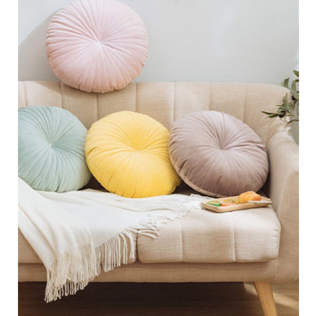 Fenni Round Velvet Cushion - Mint - 1