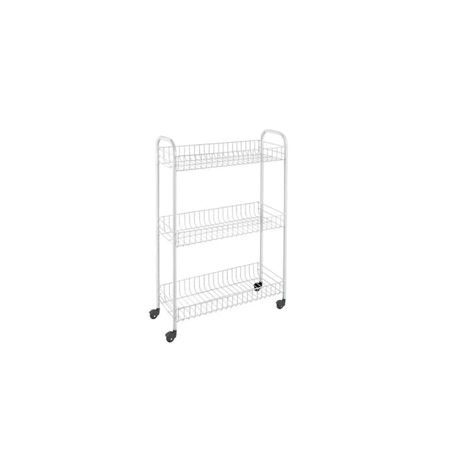Metaltex 3 Tier Slim Rolling Cart - White - 1 - wire shelving unit, white metal cart, two-tiered shelving, kitchen cart