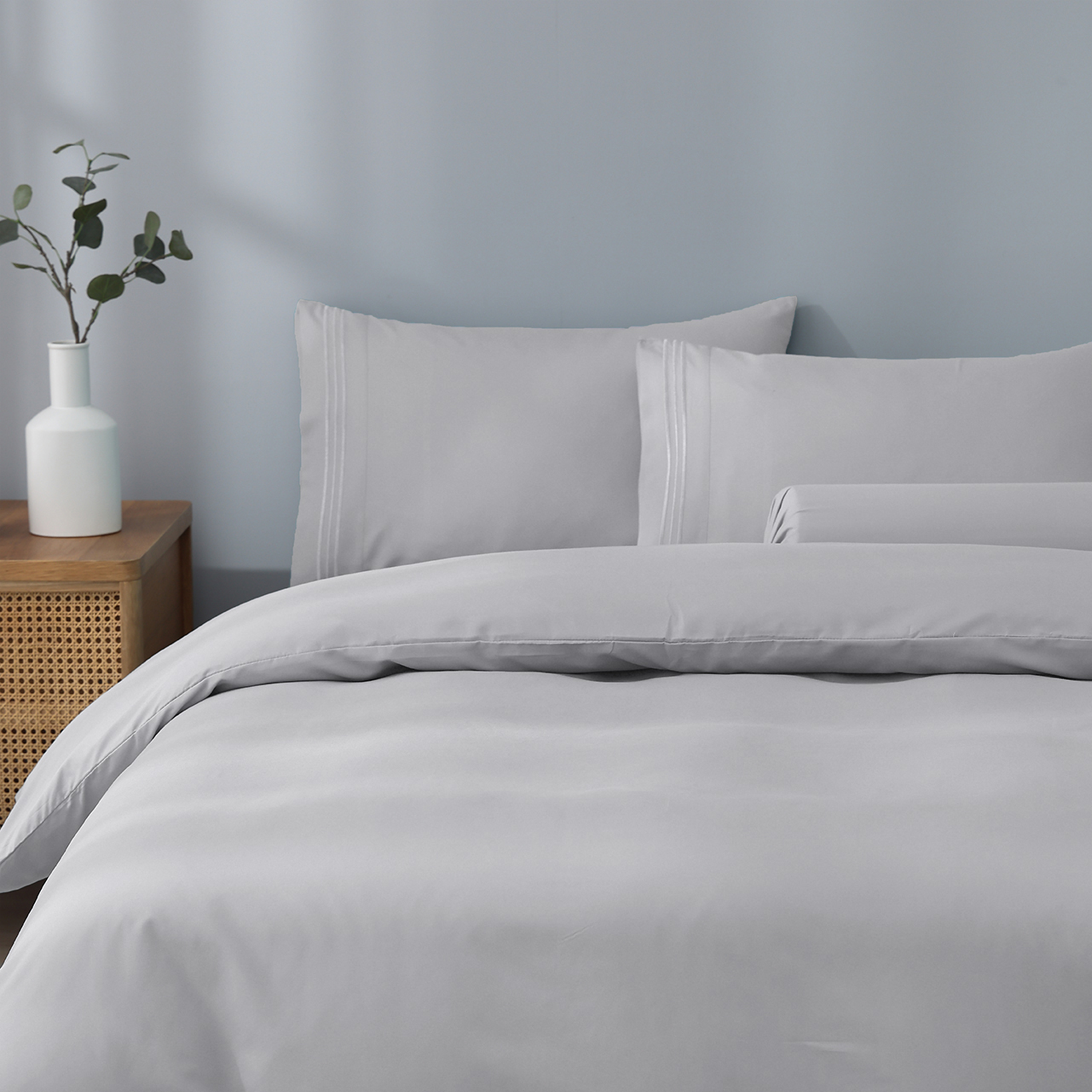 Robinsons Silky Soft Embroidered Microfibre Bed Set Core Collection - Silver (4 Sizes) - Image 1