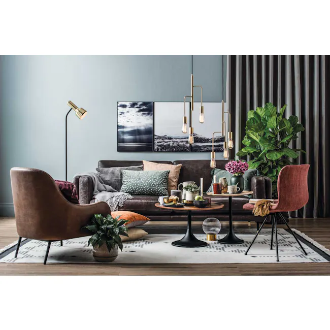 (As-is) Pablo Round Coffee Table - Walnut - 3 - 6 - modern living room, contemporary furniture, cozy seating, brown leather