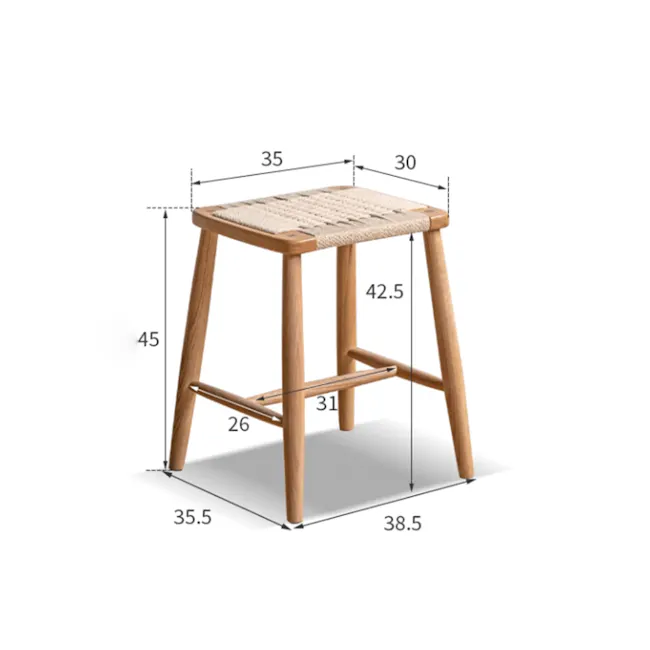 Lucille Stool - 6 - Wooden stool, 35-inch seat, 30-inch backrest, 5-inch height, 5-inch base, 5-inch legs, 26-inch shelf