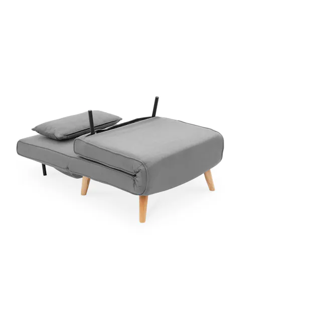 Noel Sofa Bed - Harbour Grey - 13 - Modern gray cushioned bench, minimalist design, wooden legs, soft fabric upholstery