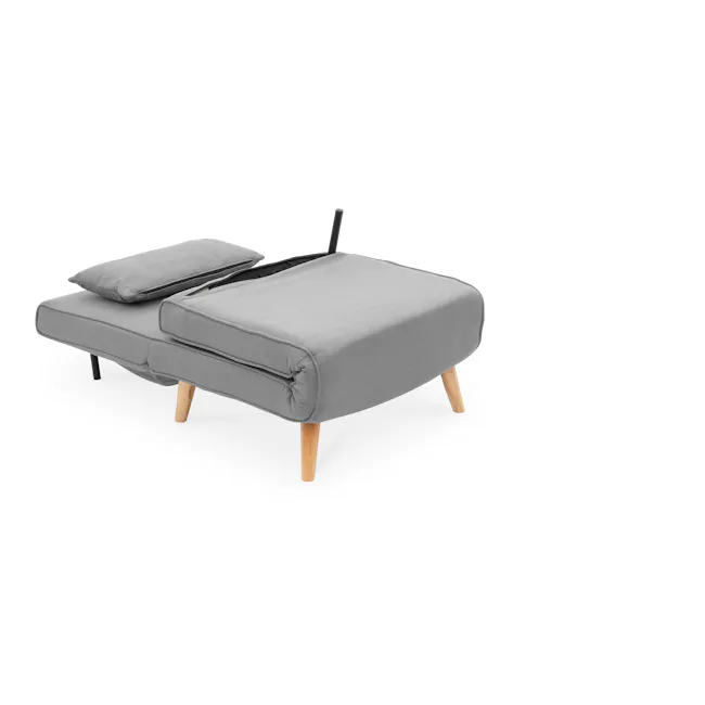Noel Sofa Bed - Harbour Grey - 15 - Modern gray cushioned bench, minimalist design, wooden legs, soft fabric upholstery