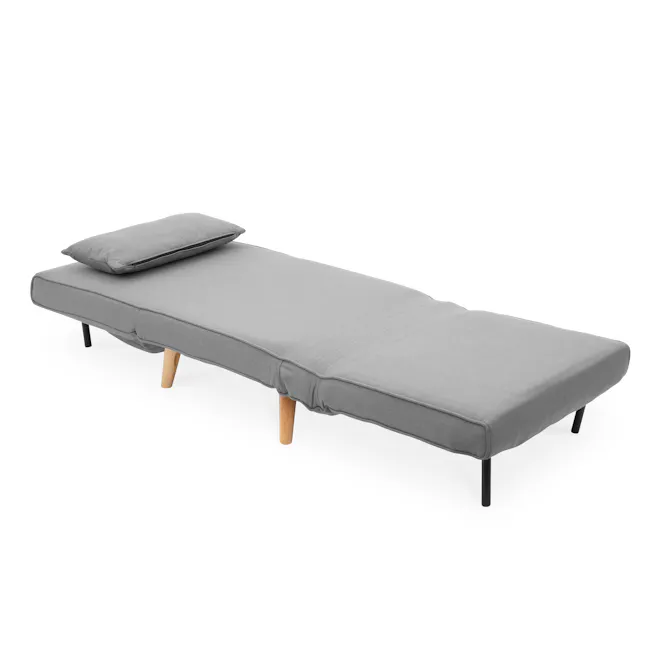 Noel Sofa Bed - Harbour Grey - 7 - Modern minimalist bed with gray fabric, wooden legs, sleek design, comfortable cushion