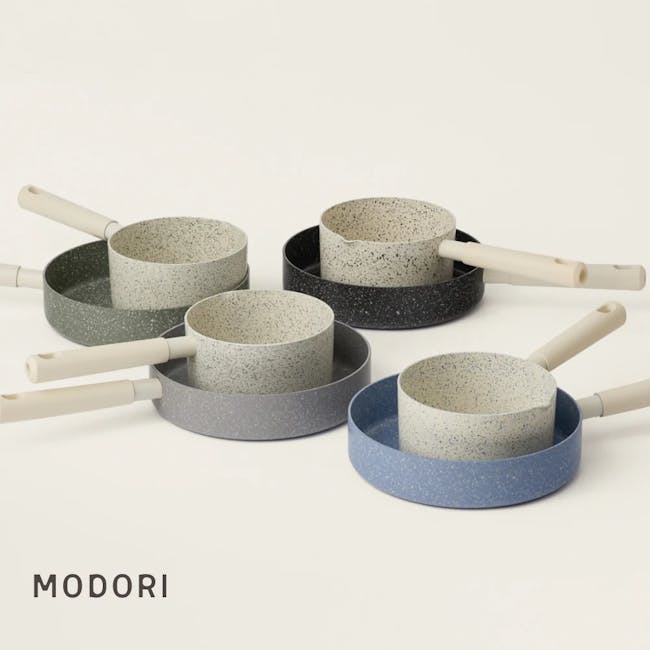 Arong Nonstick Saucepan - Green & Cream White - 10 - Stainless steel kitchenware, modern design, speckled patterns, matte