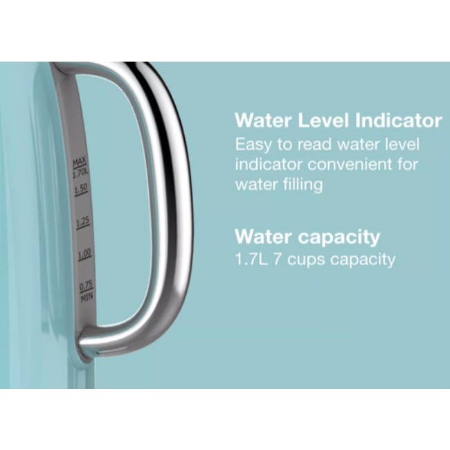 Odette Jukebox 1.7L Retro Electric Kettle - Mint - 5 - Water Level Indicator, Easy to Read, Convenient for Water Filling, 7L