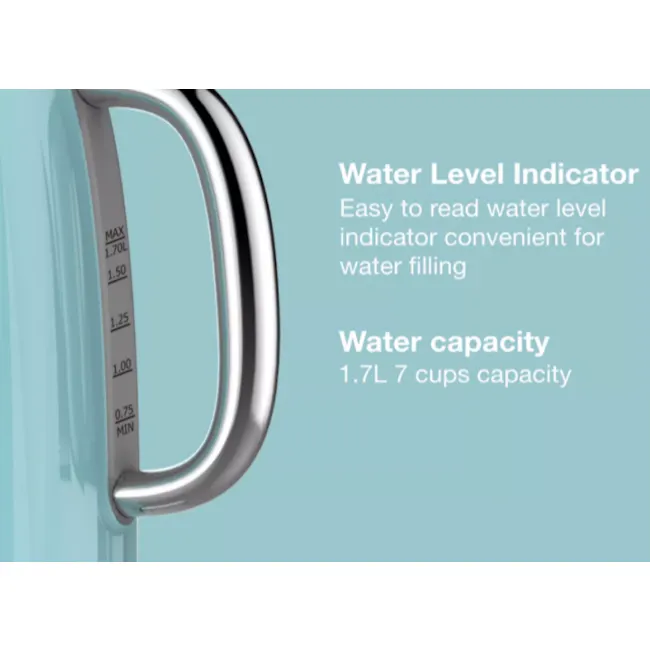 Odette Jukebox 1.7L Retro Electric Kettle - Mint - 5 - Water Level Indicator, Easy to Read, Convenient for Water Filling, 7L