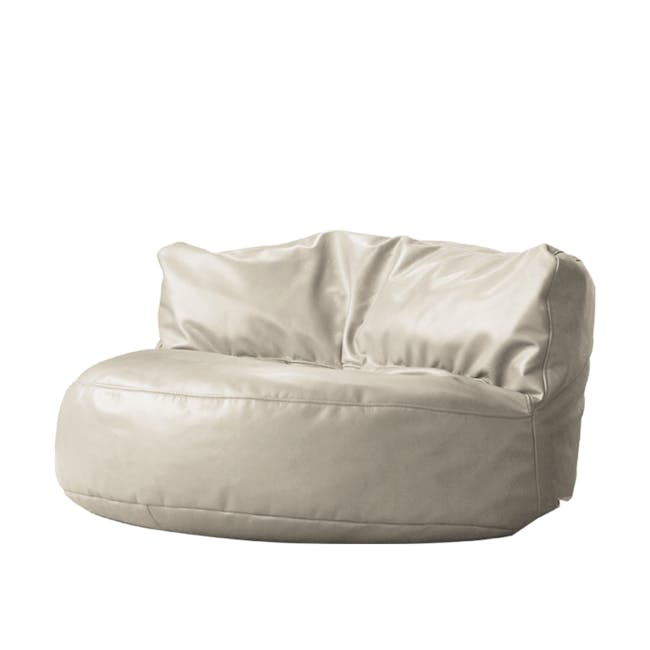 August Round Bean Bag - Rice White (Faux Leather) - 1 - Leather sofa, modern design, plush cushions, elegant upholstery