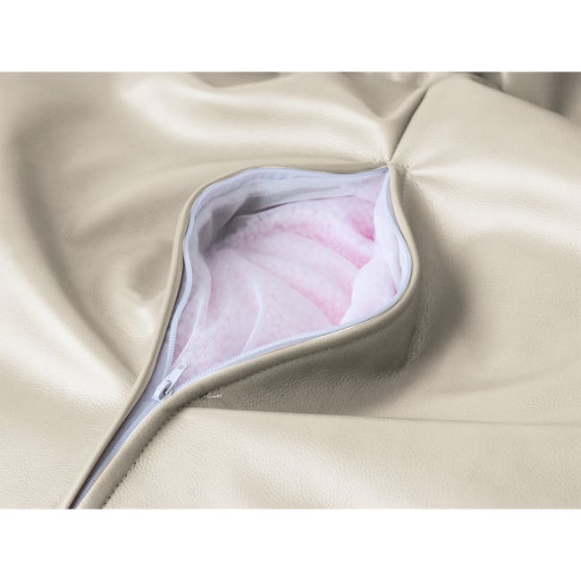 August Round Bean Bag - Rice White (Faux Leather) - 5 - Leather interior, soft pink fabric, open zipper, luxurious texture