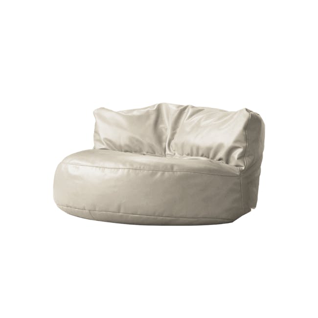 August Round Bean Bag - Rice White (Faux Leather) - 6 - Leather armchair, plush upholstery, modern design, minimalist style
