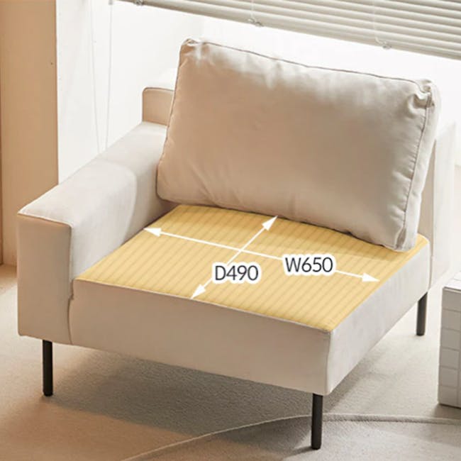 Lusa 3 Seater Sofa - Ivory (Pet Friendly) - 17 - Cream-colored sofa, beige cushions, yellow-striped seat cushion, white