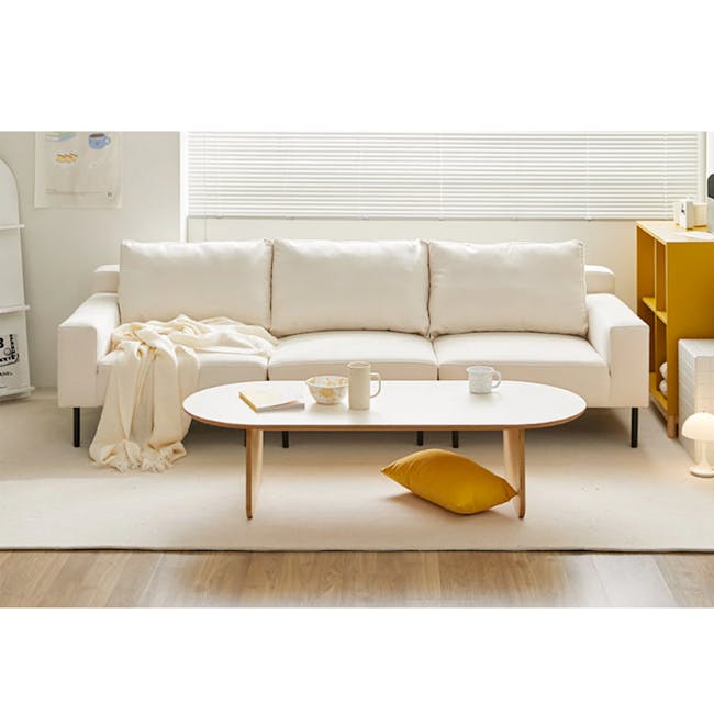 Lusa 3 Seater Sofa - Ivory (Pet Friendly) - 25 - White modern living room, minimalist decor, cozy sofa, beige throw blanket