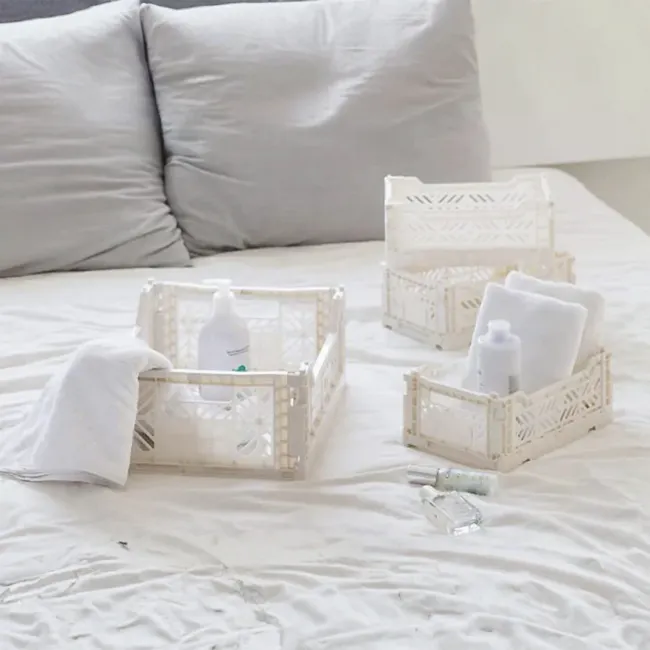Aykasa Foldable Minibox - Coconut Milk - 5 - White storage baskets, neatly arranged, minimalist design, soft and clean