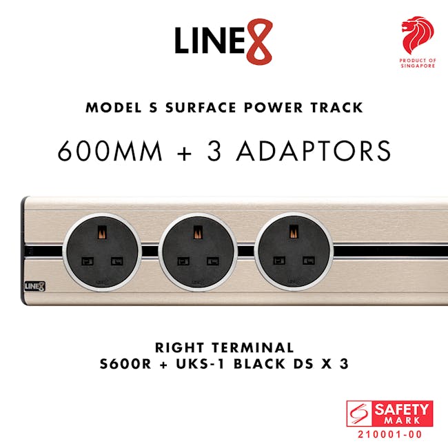 Line8 Power Track 600mm + 3 Adaptors Bundle - Champagne Gold - 5