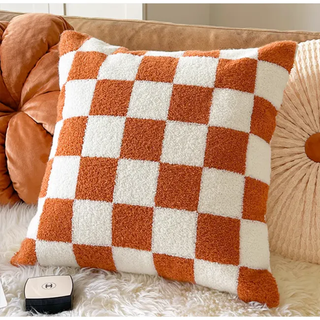 Checkered Cushion Cover - Orange - 3