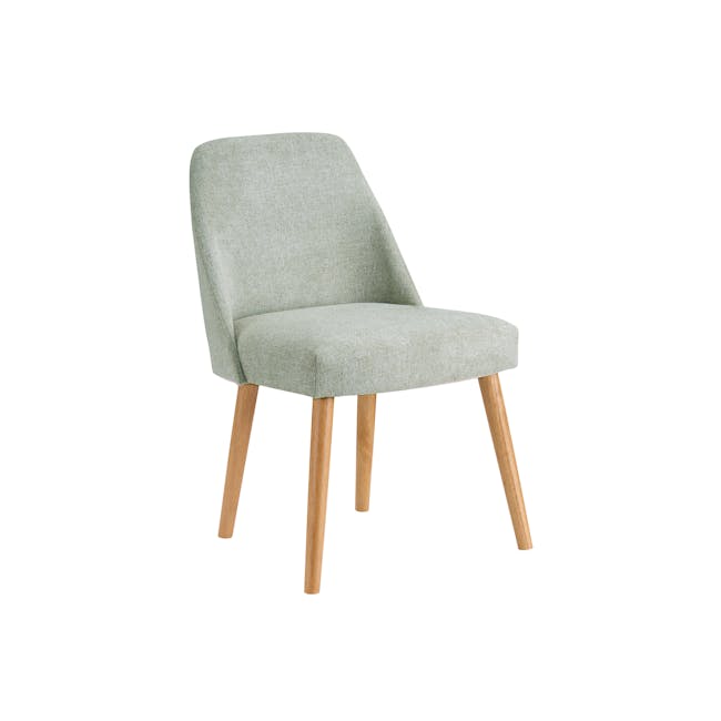 Miranda Chair - Natural, Aqua Green - 1 - Light green upholstered chair, light wooden legs, minimalist design, modern style