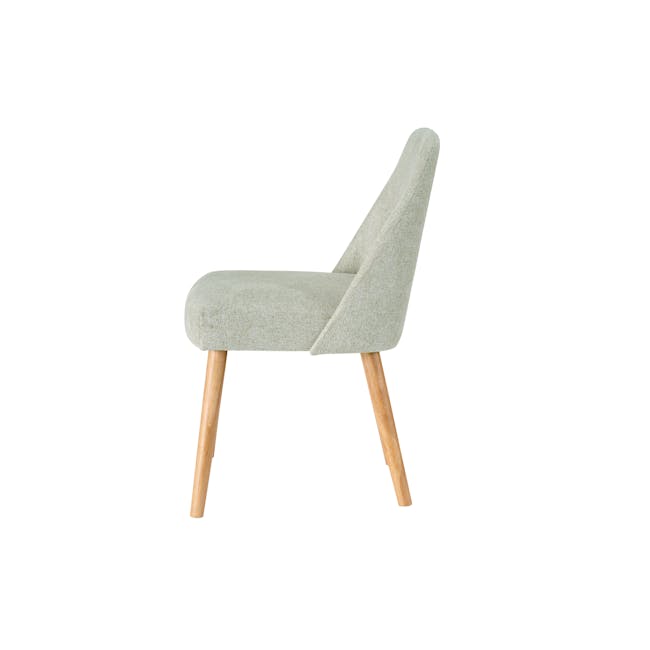 Miranda Chair - Natural, Aqua Green - 4 - Modern chair with light green fabric upholstery, wooden legs, minimalist design