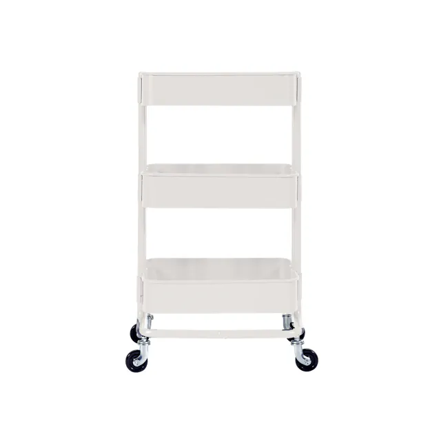Snyder Trolley - White - 2 - White rolling cart with two levels, metallic wheels, minimalist design, spacious storage