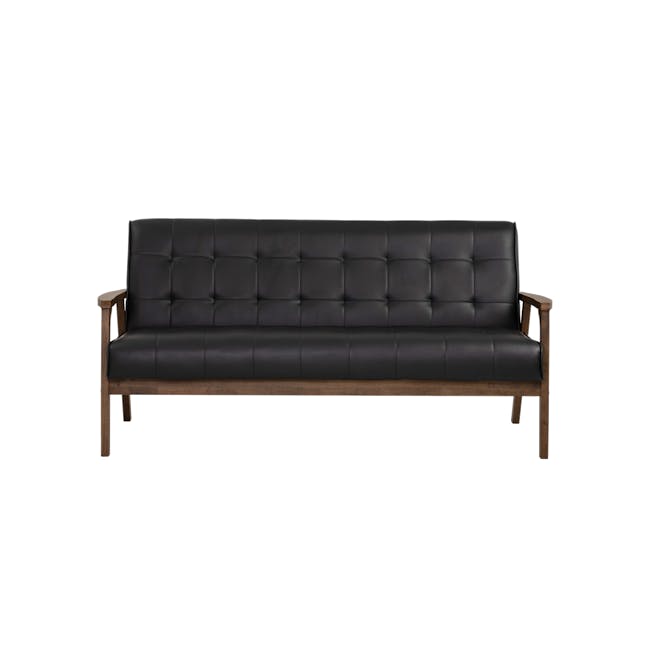 Tucson 3 Seater Sofa - Cocoa, Espresso (Faux Leather) - 1 - Black leather upholstered sofa, minimalist design, wooden frame