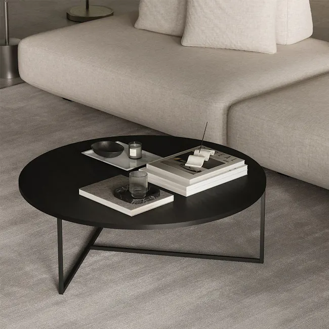 Felicity Round Coffee Table - Black Ash, Matt Black - 2 - Modern minimalist living room, sleek black coffee table