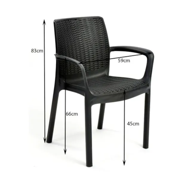 Bali Outdoor Chair - Cappucino - 5 - Black outdoor patio chair, 83 cm height, 59 cm armrest, 66 cm seat height, 45 cm leg