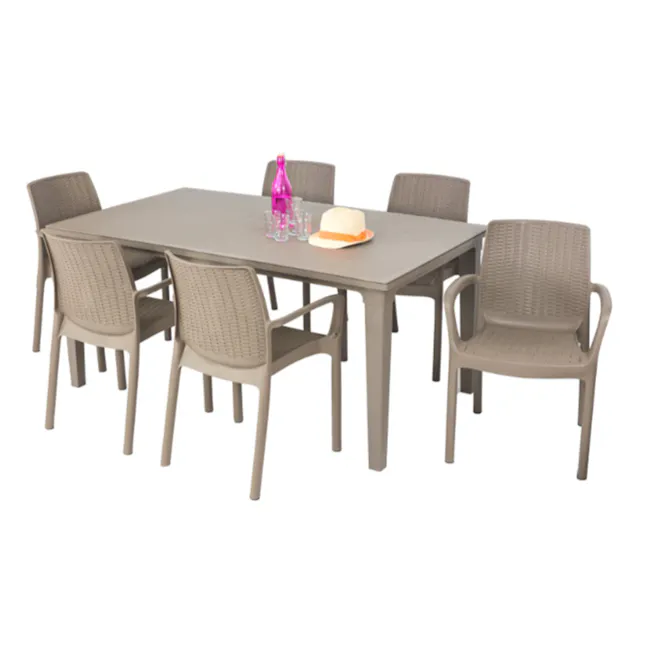 Bali Outdoor Chair - Cappucino - 2 - Dining table with six chairs, light beige color, woven design, outdoor furniture, six