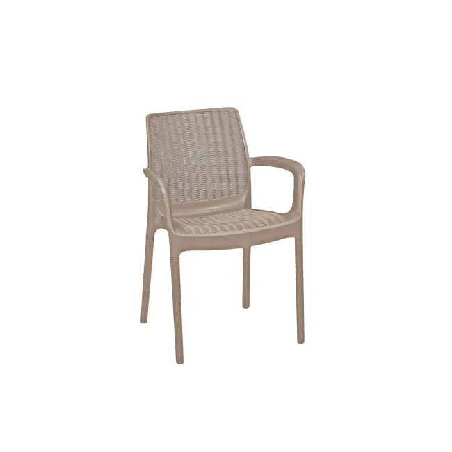 Bali Outdoor Chair - Cappucino - 3 - Woven chair, beige plastic, modern design, armrests, contoured seat, sturdy