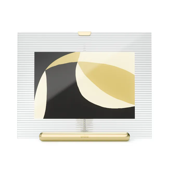 Flute Photo Frame 4x6/5x7 - Brass - 3 - Modern minimalist design, sleek gold frame, abstract geometric wallpaper, high-tech