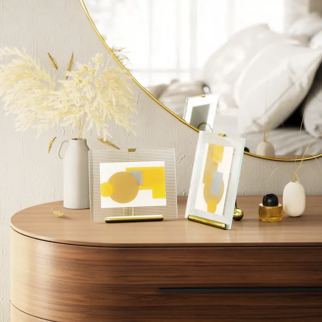 Flute Photo Frame 4x6/5x7 - Brass - 10 - Yellow abstract frames, white and gold accents, modern decor, minimalist design
