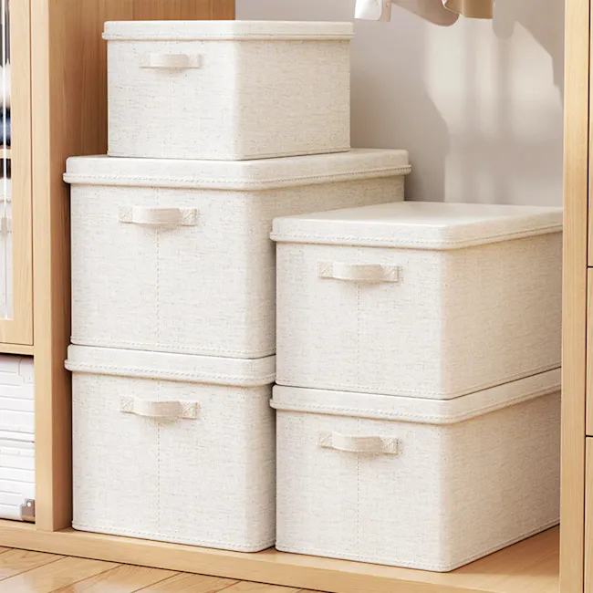 Laren Fabric Storage Box (3 Sizes) - Cream - 2