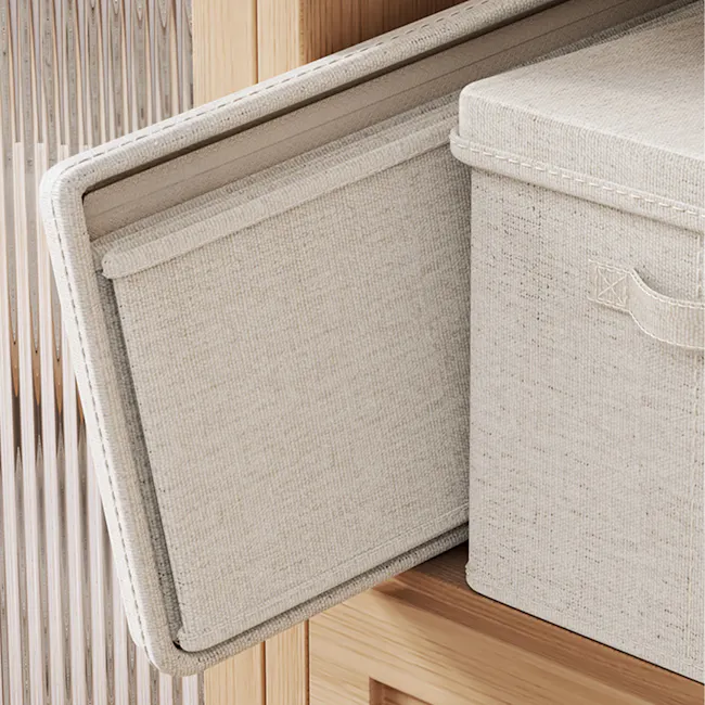 Laren Fabric Storage Box (3 Sizes) - Cream - 3