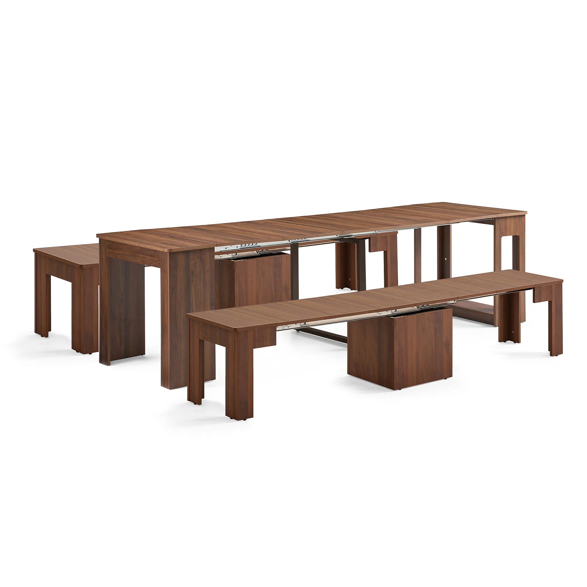 Flexi-Table Extendable Dining Table with Extendable Bench 0.6m-2.8m - Walnut - 21