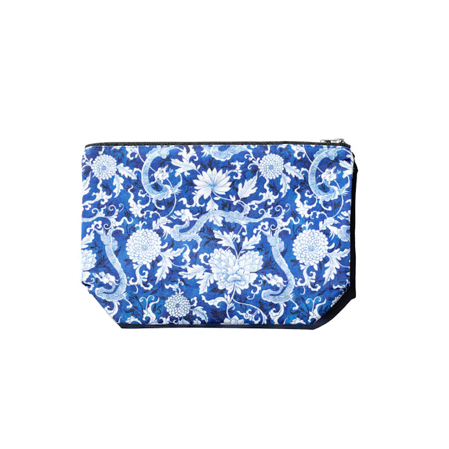 Singlapa Dragon Pouch - 1 - Blue paisley, floral, and dragon design, elegant, sophisticated, luxurious, traditional
