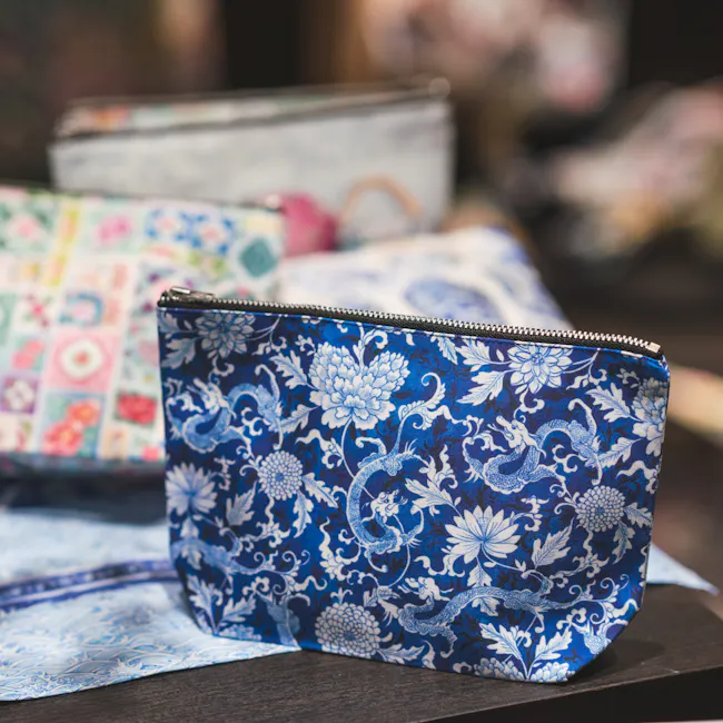 Singlapa Dragon Pouch - 2 - floral blue pouch, blue paisley pattern, intricate design, vibrant blue, decorative fabric