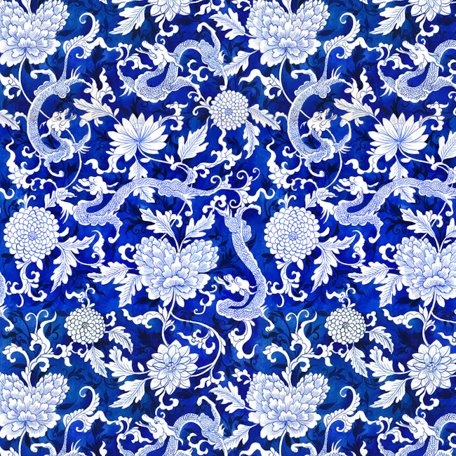 Singlapa Dragon Pouch - 4 - Blue and white floral and dragon pattern, intricate design, elegant and sophisticated