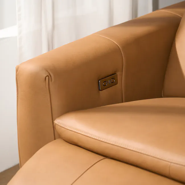 Clyde Left Arm Power Recliner Unit - Oslo Tan (Top Grain Leather) - 11 - Leather armchair, beige upholstery, modern design