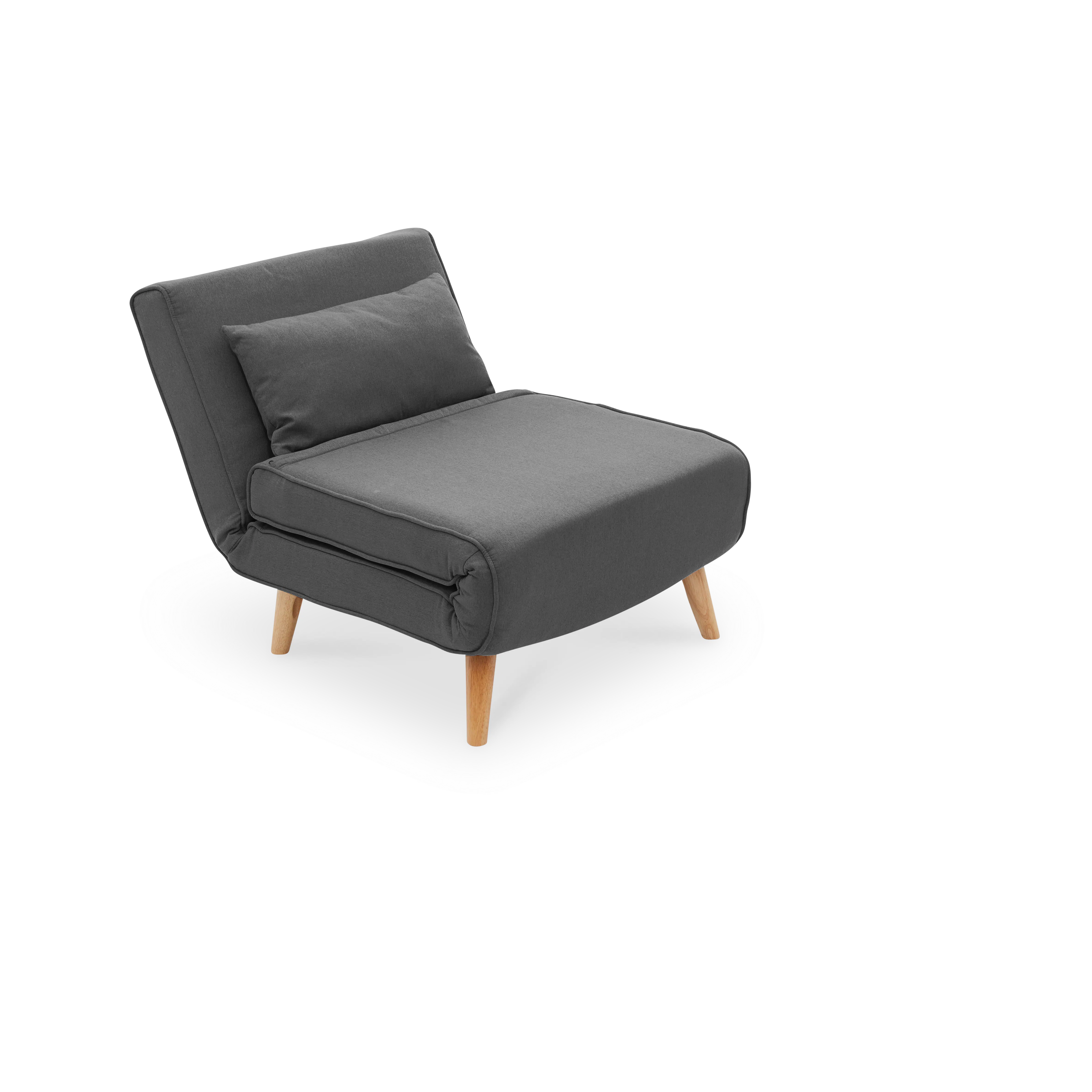 Noel Sofa Bed - Ebony - 9 - Grey upholstered armchair, wooden legs, minimalist design, cozy seating, modern style
