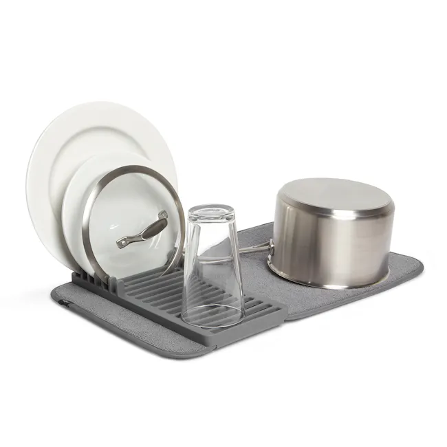 Udry Mini Dish Drying Mat - Charcoal - 4 - Dining set, plate rack, glassware, utensil holder, stainless steel, glass, cup