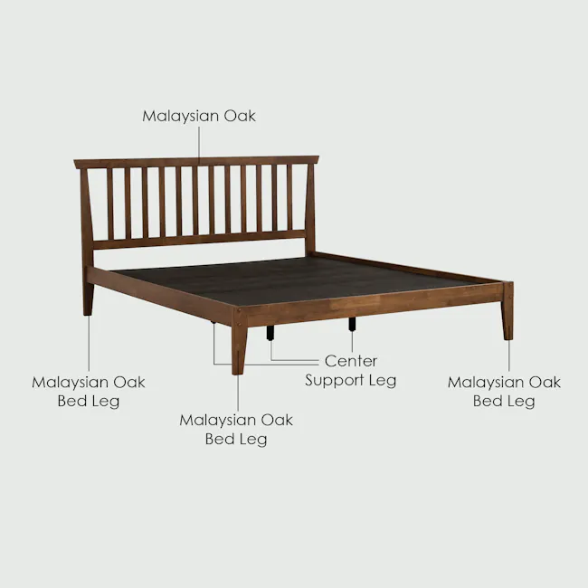 Topal Queen Bed - Cocoa - 8 - Malaysian oak bed legs, wooden frame, dark wood finish, sturdy construction, traditional