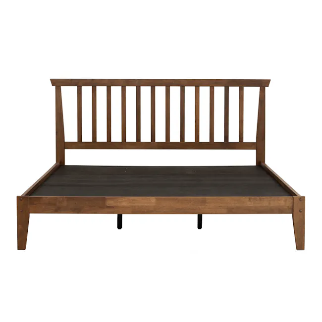 Topal Queen Bed - Cocoa - 4 - Wooden bench, minimalist design, rustic aesthetic, natural wood finish, vertical slats, simple