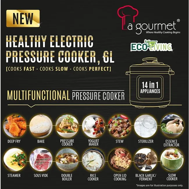 La Gourmet Healthy Electric Pressure Cooker 6L - 4 - Healthy Electric Pressure Cooker, 6L, Fast, Slow, Perfect