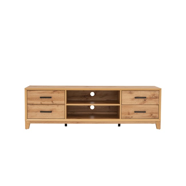 Oregon TV Console 1.65m - 1 - Wooden sideboard, light wood finish, minimalist design, two-tone wood, natural texture, open