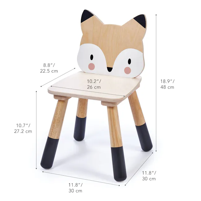 Tender Leaf Forest Chair - Fox - 6 - Wooden fox chair, 8" seat height, 5 cm height, 2" seat width, 26 cm seat depth, 7"