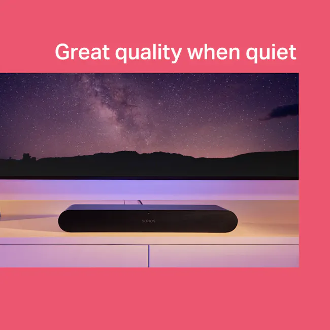 Sonos Ray - Black - 6 - Stunning night sky with stars and Milky Way, Minimalist modern living room setup, High-quality sound